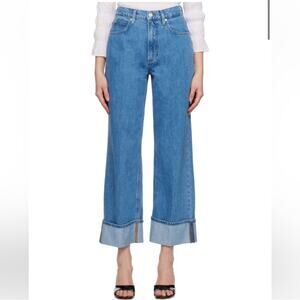 Frame Denim Rolled High Rise Jeans in Meadow